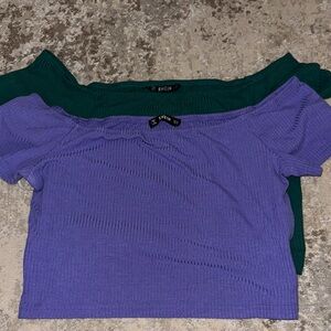 SHEIN Off-Shoulder Tops in Purple and Green